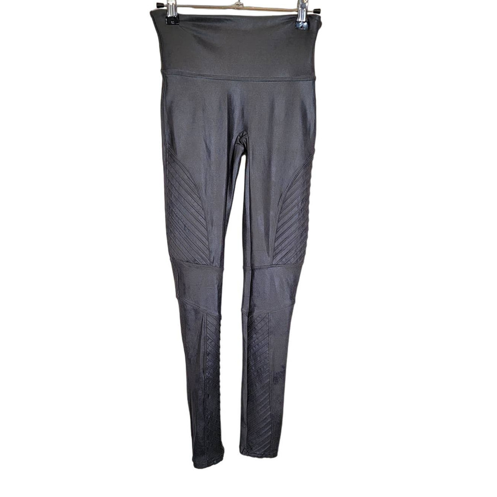 Spanx Faux-Leather Moto Leggings Center-Seam Free Pull-On Gray Size Small